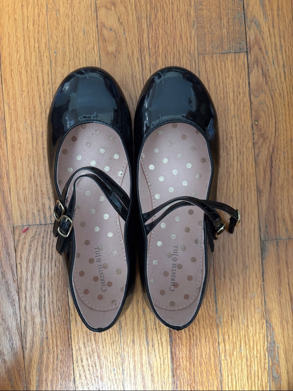 Christie & Jill Girls' Black Patent Mary Jane Dress Shoes with Double Strap
